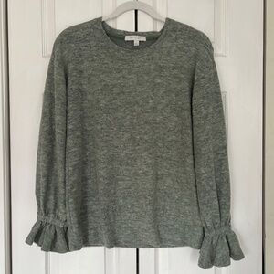 Eri + Ali Anthropologie Ruffle Sleeve Knit Top Sage Green Size S